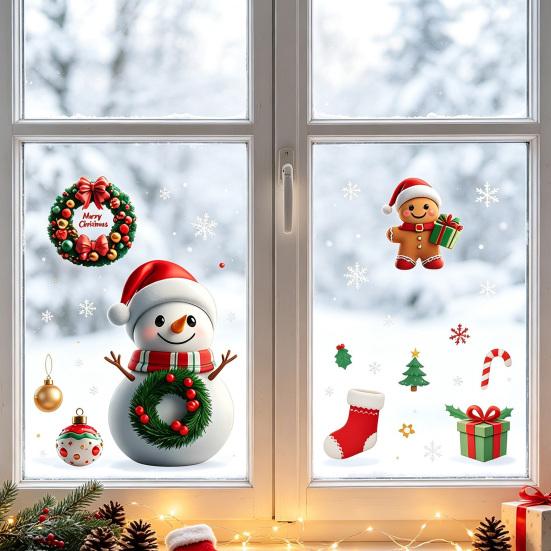 Static Cling Decals Christmas Window Clings, Reusable with Santa Snowman Snow Removable House Designs, Double Sided Glass Stickers for Holiday