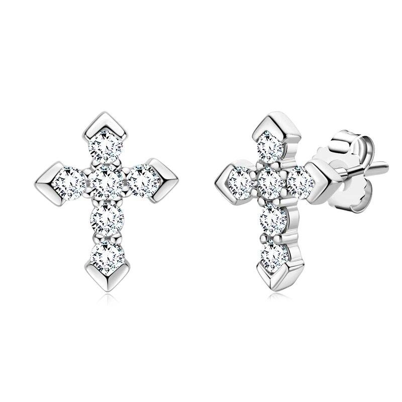 Cross Earrings D0.27CT Moissanite Stud Earrings for Women Men 925 Sterling Silver Piercing Ear Push Back Jewelry