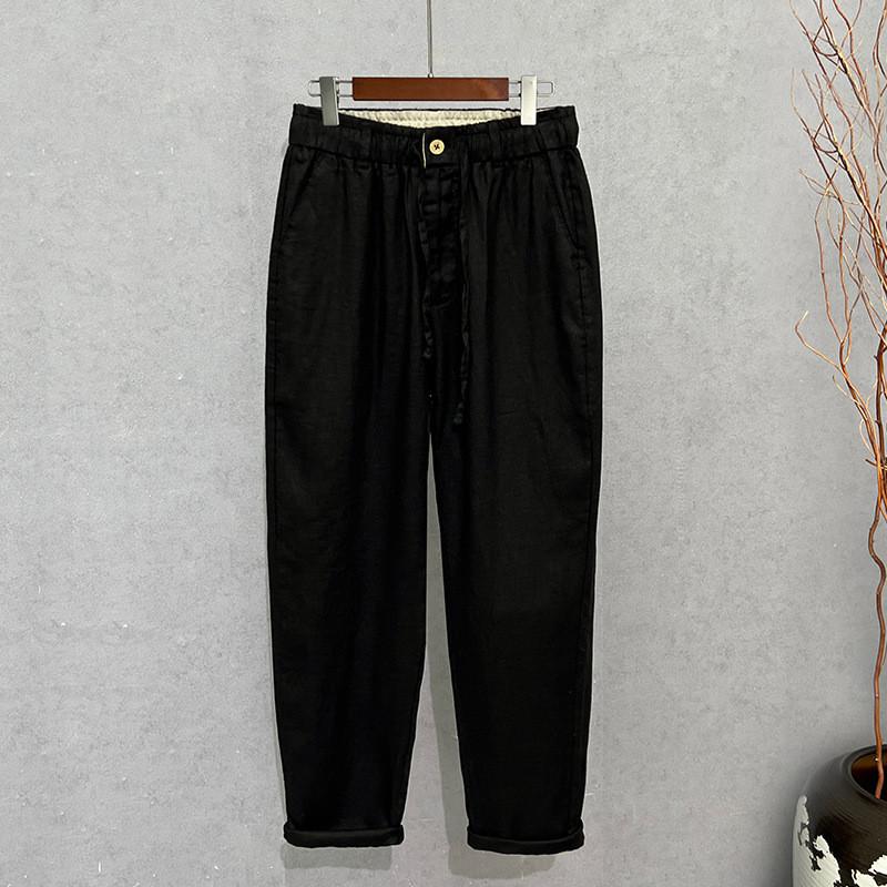 Pure Linen Mens Casual Pants With Water Wash For Summer Comfort