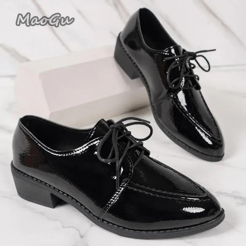 Módní Elegantní Lakované Společenské Boty Dámské 2025 Jaro Léto Módní Špičatá Špička Silný Podpatek Jednoduché Boty Plus Size 43 Mokasíny