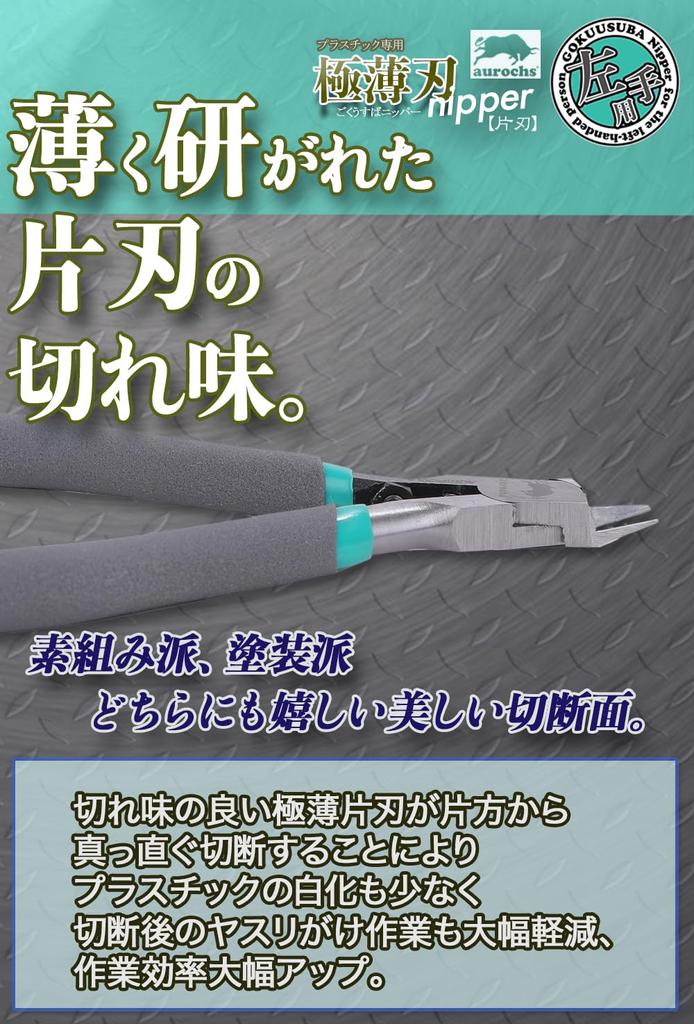 Aurochs Ultra Thin Blade Nipper Thin Blade Single Edge Tool Plastic Model Left (Gray & Mint/For Hand)