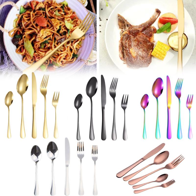 Elegant Gold-plated Stainless Steel Cutlery Set For Western Dining With Steak Knives Forks And Spoons