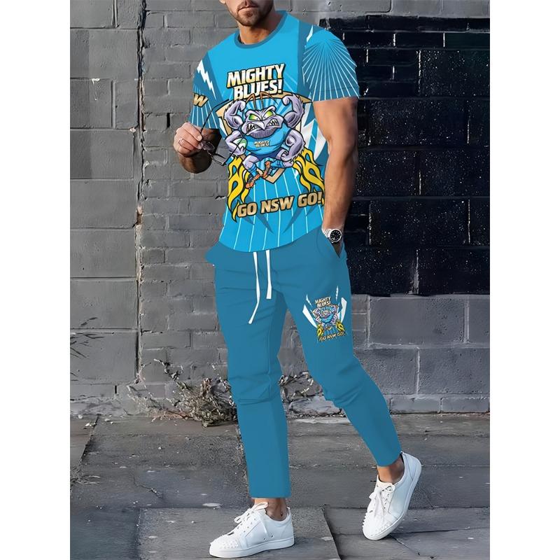 Simple Crown Casual Men's Thin Short-sleeved And Long Pants, Urban Street Casual Men's 2pieces Thin Long Pants Set