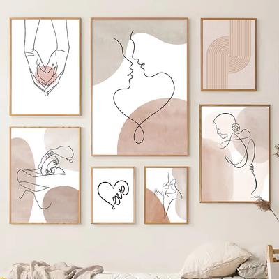 Abstraktus figūrinis įsimylėjėlių drobės paveikslas Sienų menas Bohemijos moderni linija Plakatas ir spaudinys Minimalistinis paveikslas Namų interjero kambario dekoras