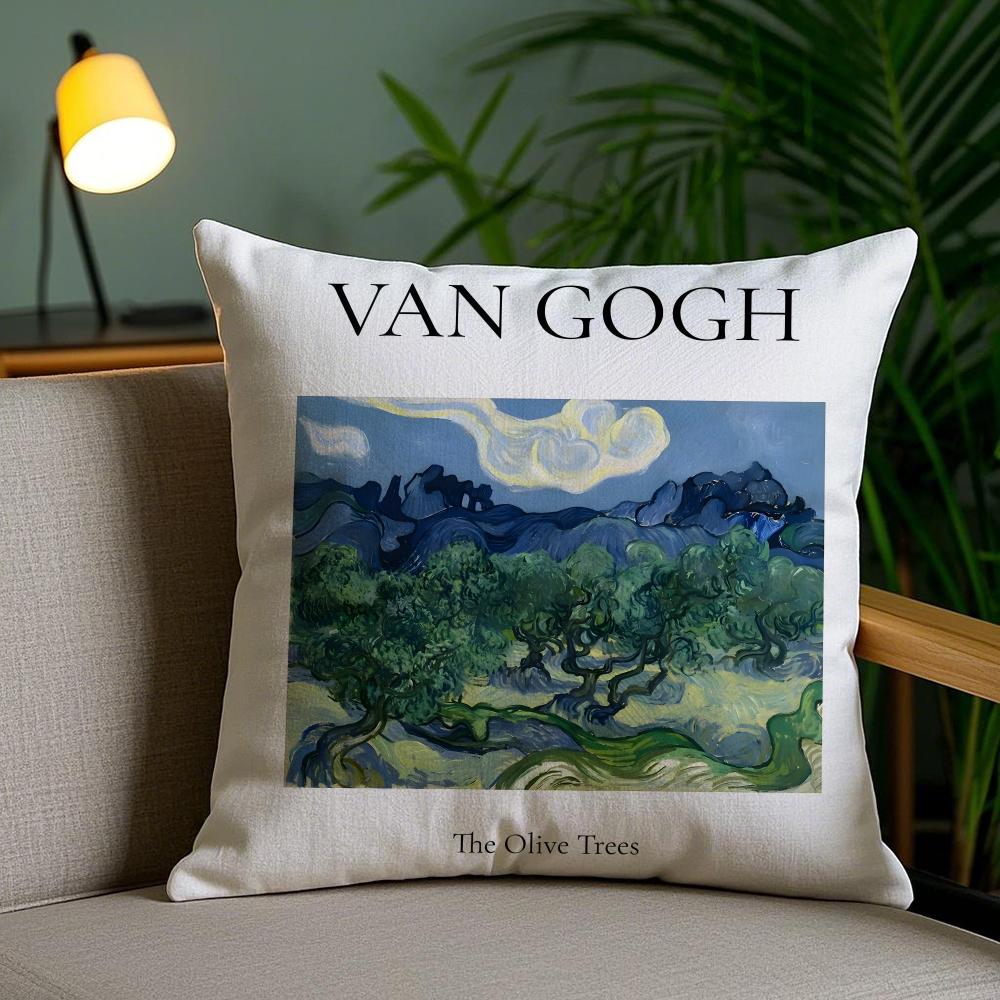 Van GGogh Art Cushion Cover Plush Fabric DoubleSided Printed Invisible Zipper Sofa Pillow Case Home Bedroom Decor