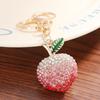Peach Keychain Full Diamond Gradient Sparkling Crystal Alloy Fruit Key Ring with Lobster Clasp for Keys Bags Car Backpack Pendant Charm Gift