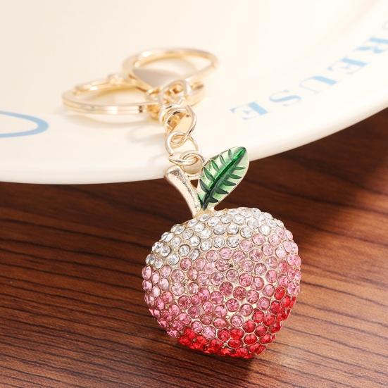 Peach Keychain Full Diamond Gradient Sparkling Crystal Alloy Fruit Key Ring with Lobster Clasp for Keys Bags Car Backpack Pendant Charm Gift