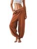 Pantalones de Mujer de Color Sólido con Cintura Elástica, Holgados, Estilo Linterna, con Bolsillos - Estilo Casual Otoño/Invierno