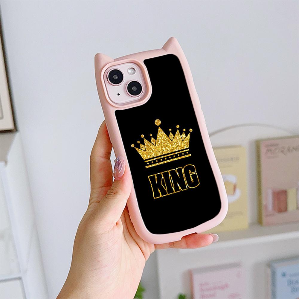 

Мягкие чехлы для телефонов с кошачьими ушками для iPhone 16 15 13 12 11 Pro Max 14 Plus XR XS Max TPU Anti-Drop Прозрачная акриловая задняя крышка N94 Queen King Crown for iPhone XS
