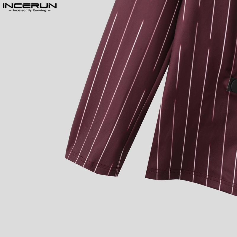 INCERUN Men Deep V Neck Long Sleeve One Button Striped Thin Blazer Short Coats