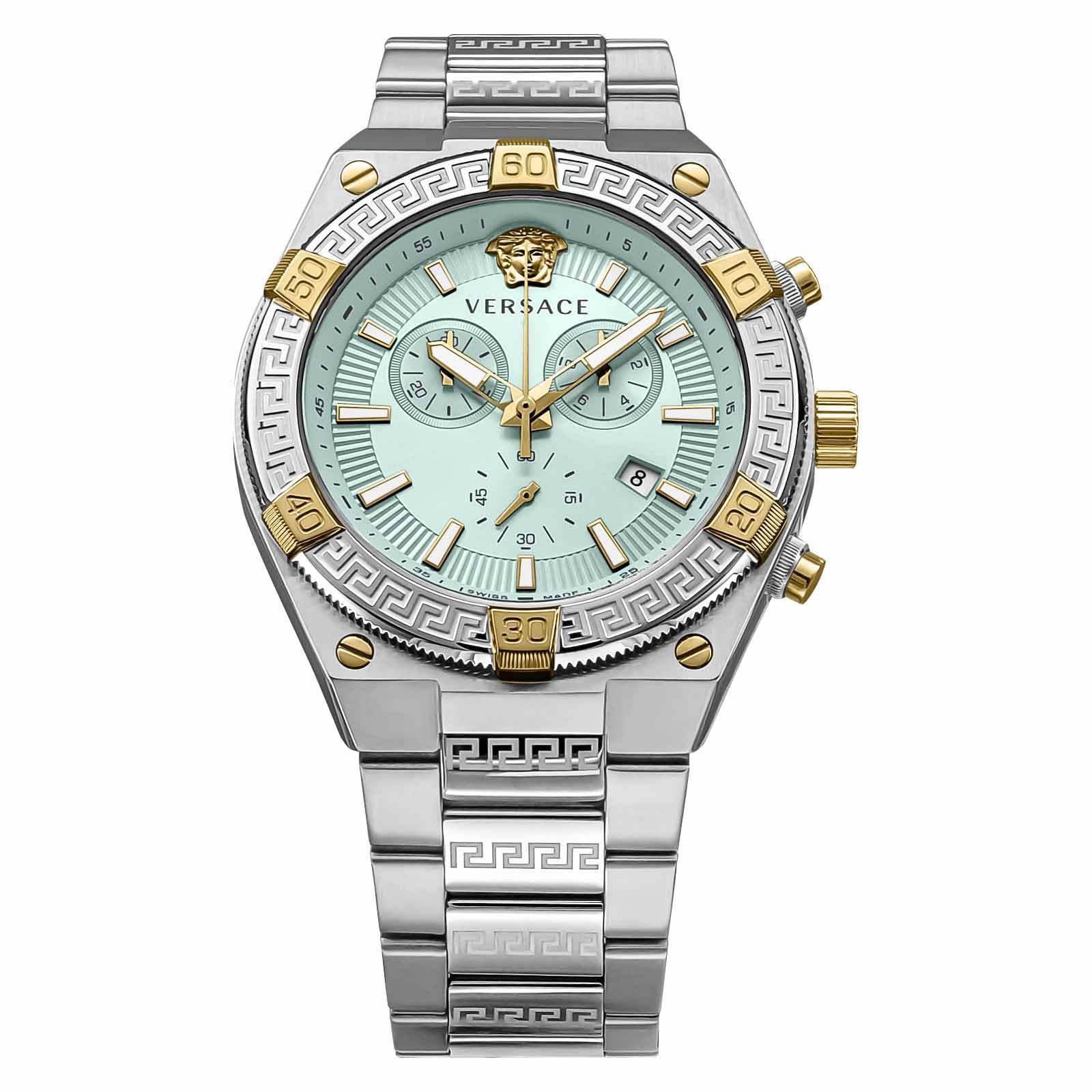 

[Versace] V-Sporty Greca Greca Blue Dial Stainless Steel Sapphire Glass Quartz 46 MM Swiss Watch Brand VESO01223 Men s Silver [Item]