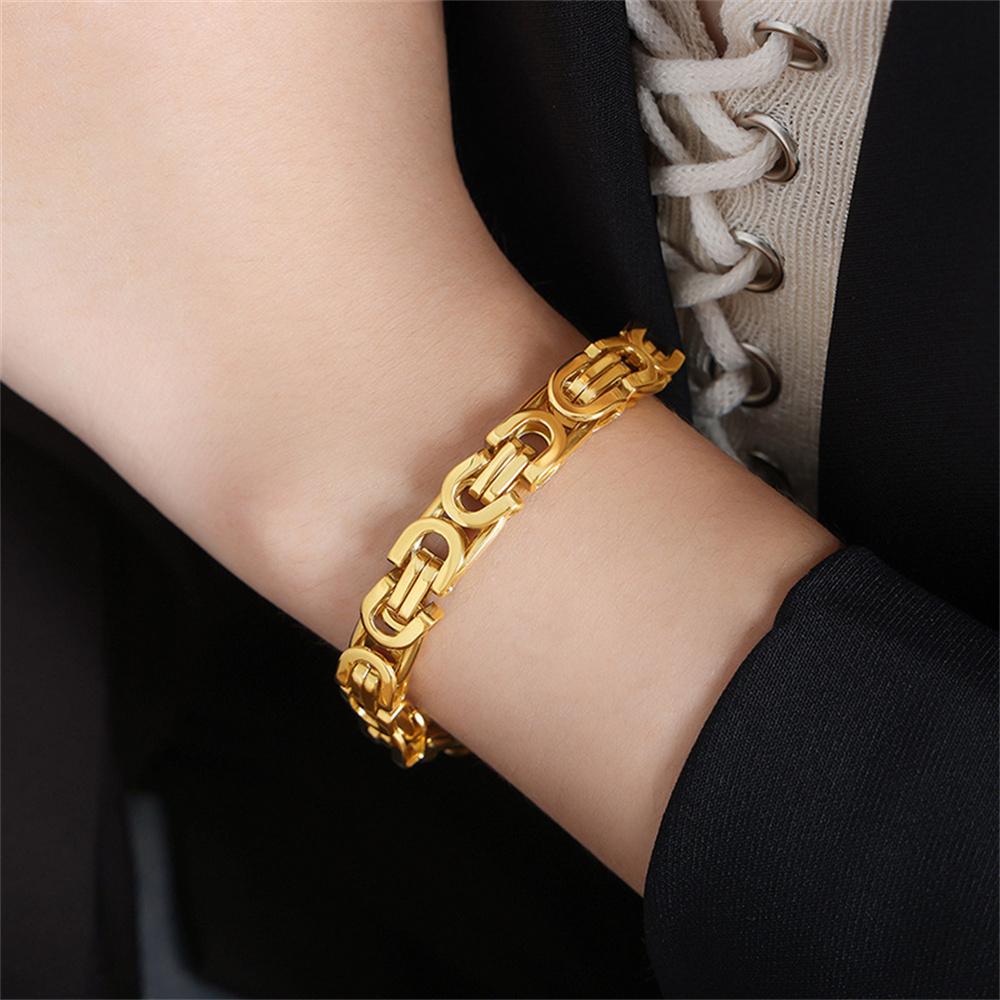 Gold Color Stainless Steel 8mm Byzantine Link Chain Bracelets Necklace For Women Men  Party Wedding Jewelry Sets Gifts