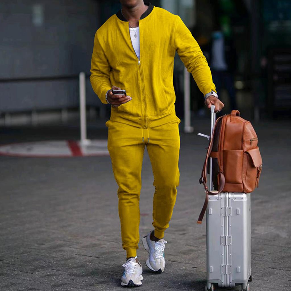 Men's Round Neck Zipper Long Sleeve Jacket Casual Outdoor Sports Suit