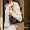 Women's Retro Red Plaid Shoulder Bag Versatile Underarm Handbag for Everyday Use