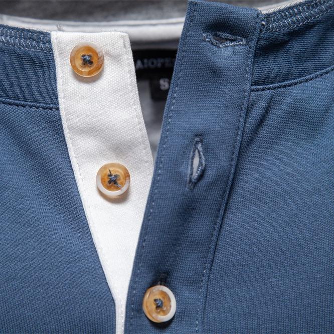 AIOPESON Premium 100% Cotton Men's Henley Collar Button T Shirt Solid Color Long Sleeve Basic New Autumn