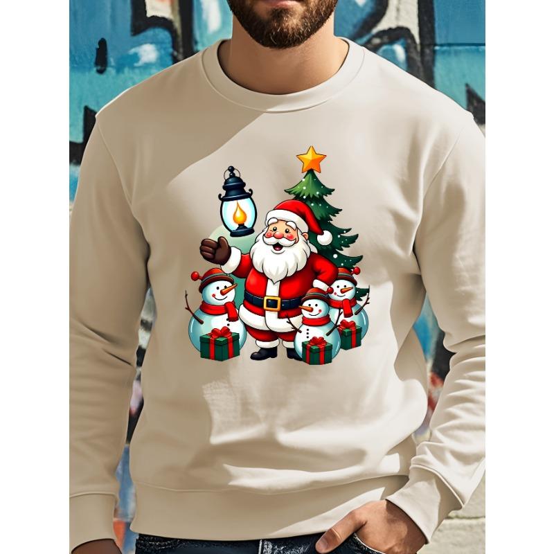 Nick and the snowman join forces to send you their best wishes—a casual spring/autumn sweatshirt featuring a "Merry Christmas" print.
