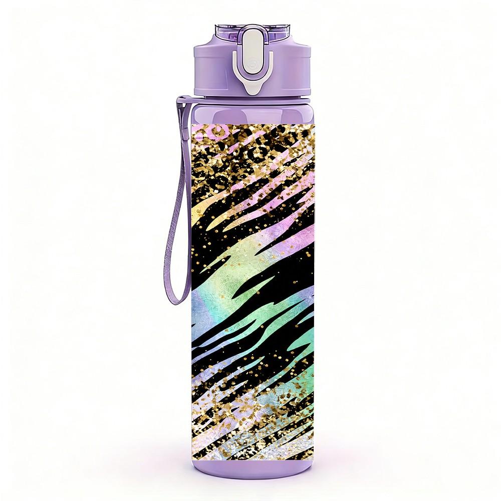1PC Rainbow Tie Dye Texture 750ml Color Plastic Sports Water Bottle Leakproof Flip Straw Lid Suitable for Sports Office Home Use