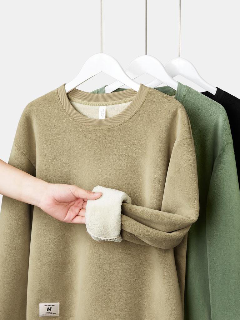 Men's Heavyweight 600G Lambswool Hoodie, Velvet Thickened Fleece, Round Neck, Warm Pullover, Autumn Winter Outerwear.