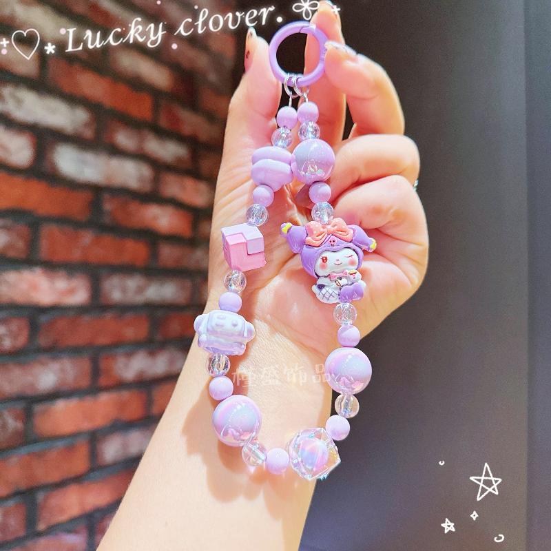 Roztomilá Sanrio Hello Kitty Kuromi Melody Cinnamorol Řetízek na telefon Klíčenka Řetízek na kryt telefonu Dekorace na fotoaparát Přívěsek Ručně kreslený korálek