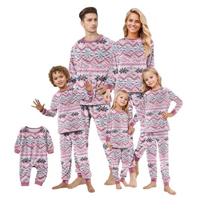 Eşleşen Aile Noel Baskılı Flanel Ev Giyim Seti Uzun Kollu Üst ve Pantolon