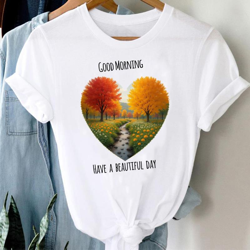 (Asian Size) T Shirt Clothing Lady O-neck Lovely Vacation Short Sleeve T-shirts Printed Female Top Casual Fashion Women Graphic Tee