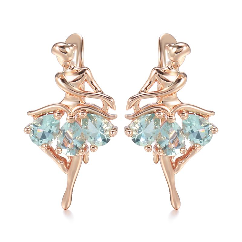 

New Rose Gold Ballet Drop Earrings For Women Mosaic Blue Natural Zircon Bridal Earrings Fashion Wedding Jewelry