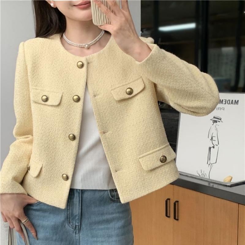 New Xiaoxiang Jacket Women s Autumn and Autumn French Small Suit Versatile Yellow Wool Jacket Top S