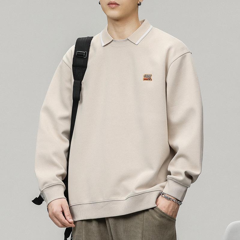 Autumn And Winter Japanese Retro Polo Shirt Sweater Men'S Loose Large Size Ruffian Handsome Lapel Collar Long-Sleeved Top Trendy Brand