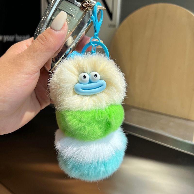 Korean Faux Otter Fur Caterpillar Bag Charm Keyring Doll