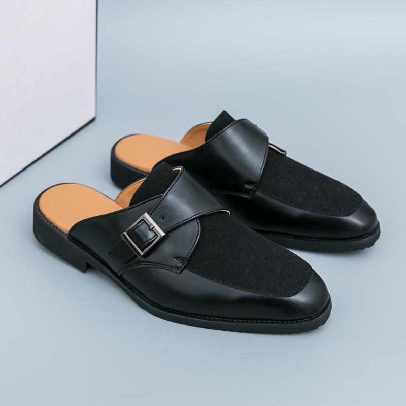 Fashion Business Men Slippers Black Brown European Indoor Outdoor Versatile Fashionable Small Leather Shoes Size 38-46 Men Slippers
