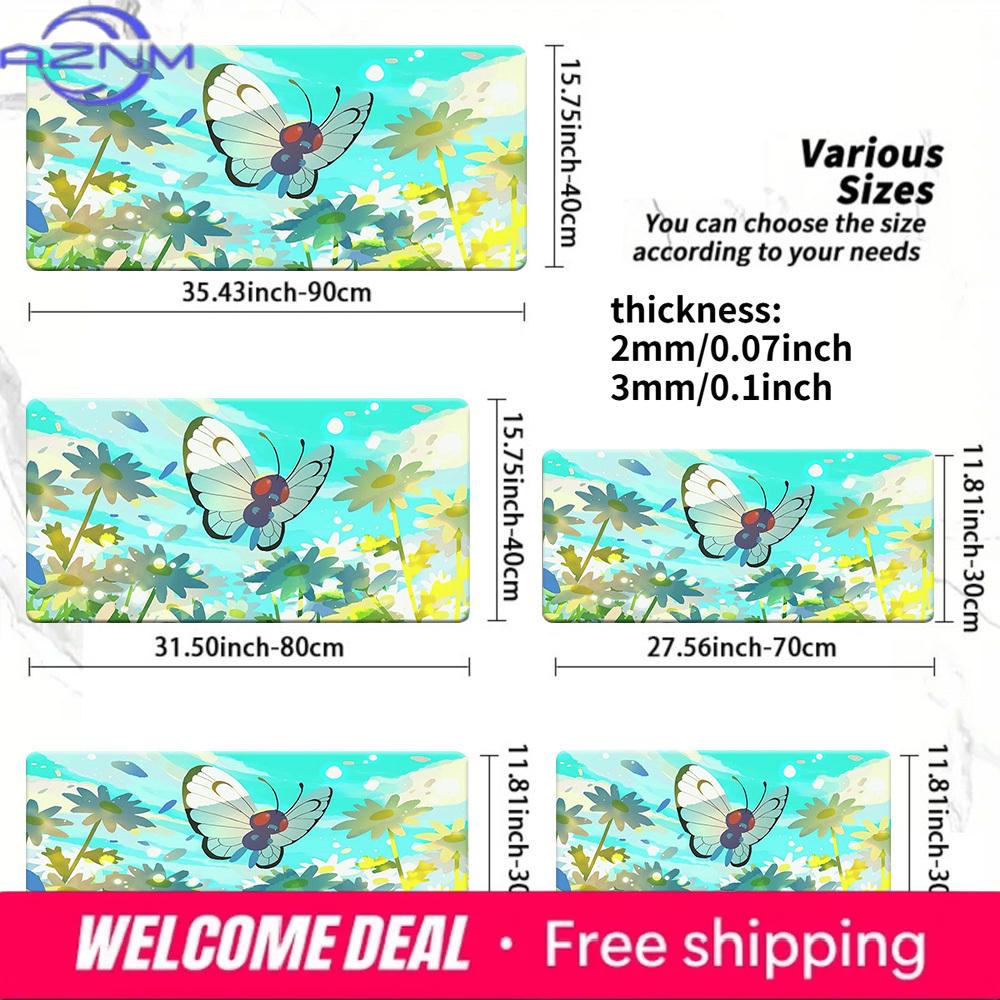Butterfree Floral Field Gaming Desk Mat NonSlip Washable 30x80x0.2cm