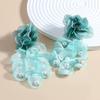 Summer New Floral Earrings Exaggerated Earrings Women's Bohemian Fabric Set with Pearl Flower Fringe Accessories