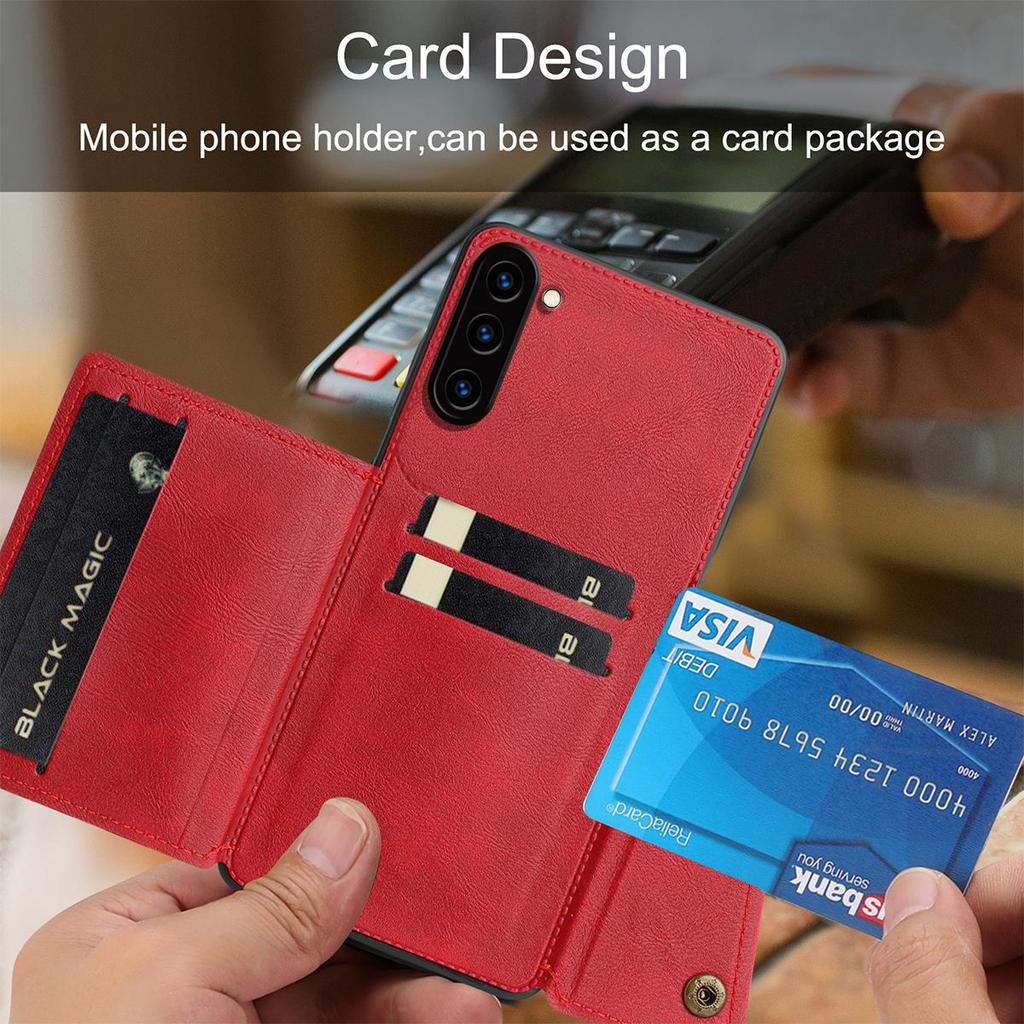Vintage Leather Card Holder Phone Case for Samsung Galaxy S23+,S23 Card Pockets Dual Snap Buttons Flip Wallet Shell
