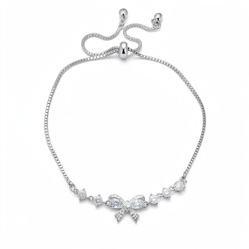 Elegant Zircon Bowknot Bracelet Women Minimalist Luxury Daily Wear Adjustable Copper Chain Jewelry