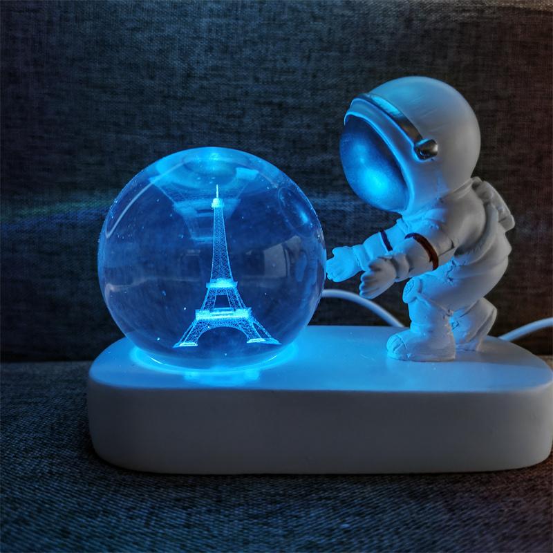 Astronaut Creativ 3D Minge de Cristal Led Lumină de noapte pentru Dormitor Copii Planetă Spațiu Lampă Sistem Solar USB Cadou de Crăciun pentru copii