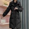 Women's Mid-Length Hooded Padded Jacket for Winter - Thick, Waist-Fitted with Horn Buckle, Ideal for Middle-Aged Mothers