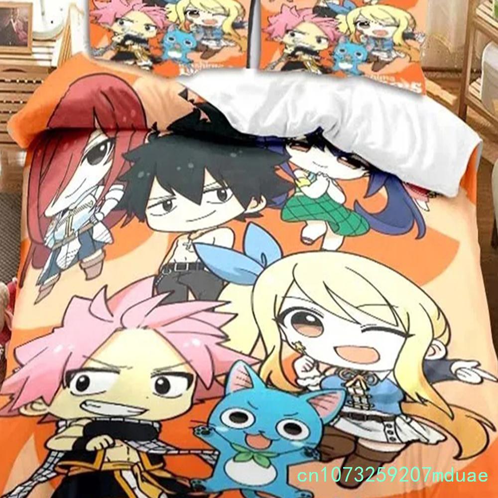 New Anime Fairy Tail Bedding Set Bed Three-piece Set Duvet Cover Single Double Bed Queen Size Duvet Cover Set Adult Boys Bedroo