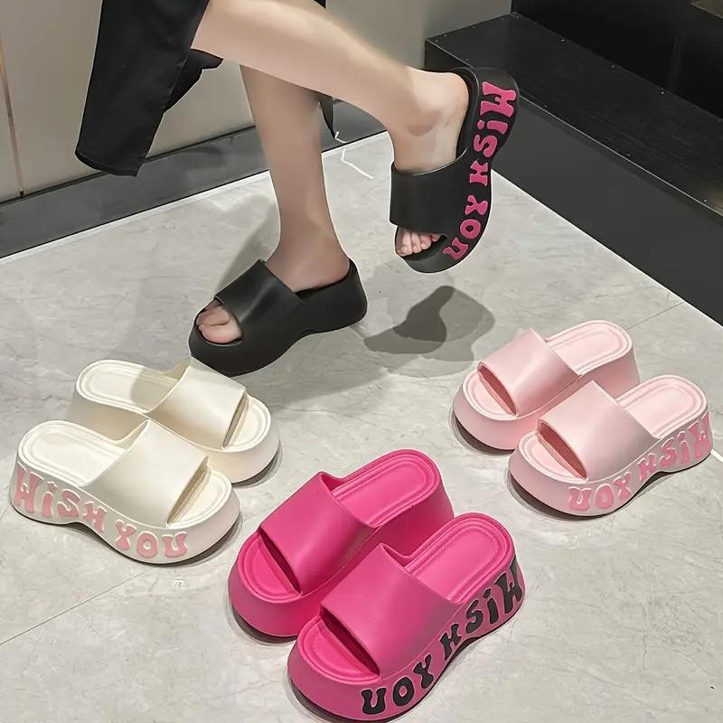 New Fashion EVA Platform Slippers for Women 2025 Summer Letter Print Wedge Heel Sandals Woman Thick Bottom Non Slip Beach Slides