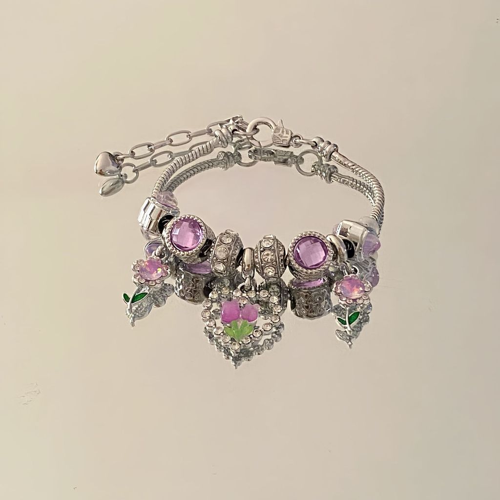 Летний 2025 года Браслет-цепочка с тюльпанами из сплава Для женской коллекции ювелирных изделий фиолетовый