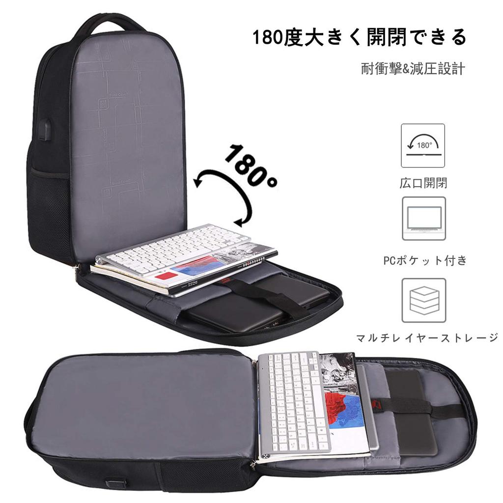 FANDARE Large Capacity with USB Charging Night Reflective Fits Perfect for Business and Disaster Black Men's Backpack, 6-Layer Design, Waterproof,