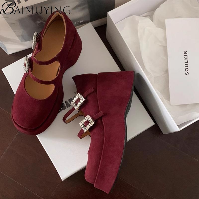 Platform Marie Janes Shoes Women Wedges Sandals Summer 2025 New Fad Pumps Dress Shallow Suede Elegant Plus Size Zapatos De Mujer