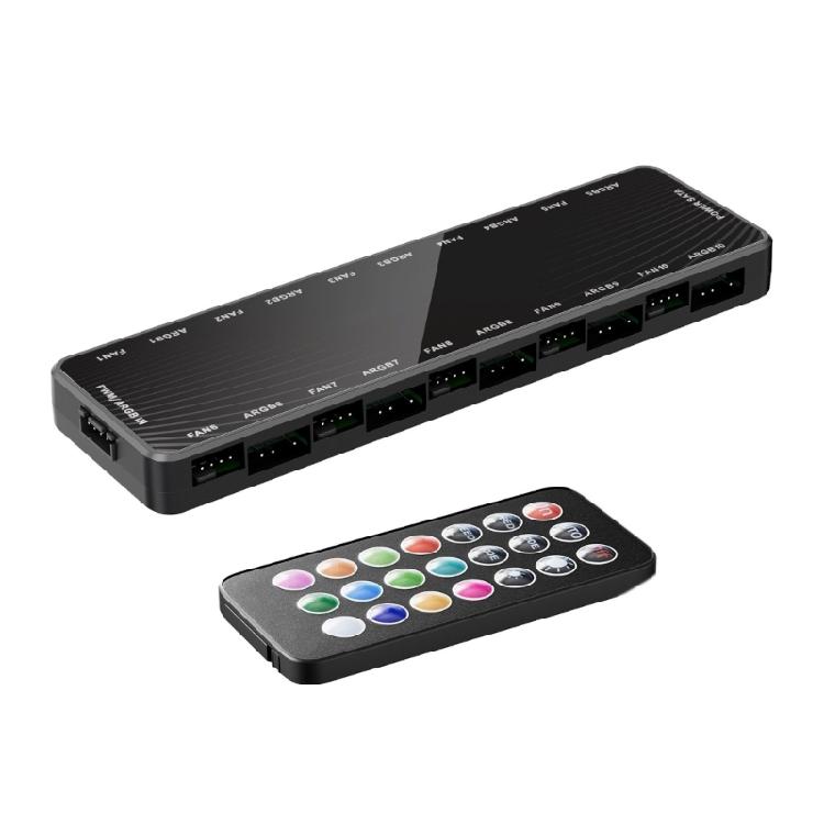 

Remote Controlled Fan Hub for PC, 10 ARGB & PWM Port, Motherboards Sync or Independent 1 чёрный