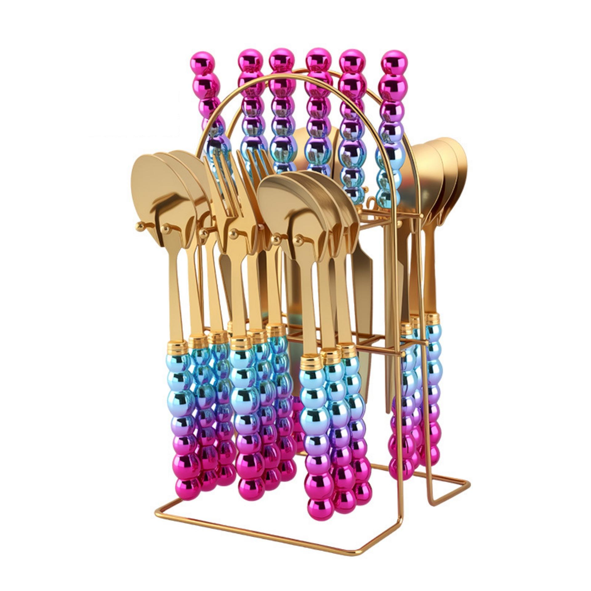 Western food knife, fork and spoon set 24-piece set Nordic steak knife and fork steak with shelf tableware box