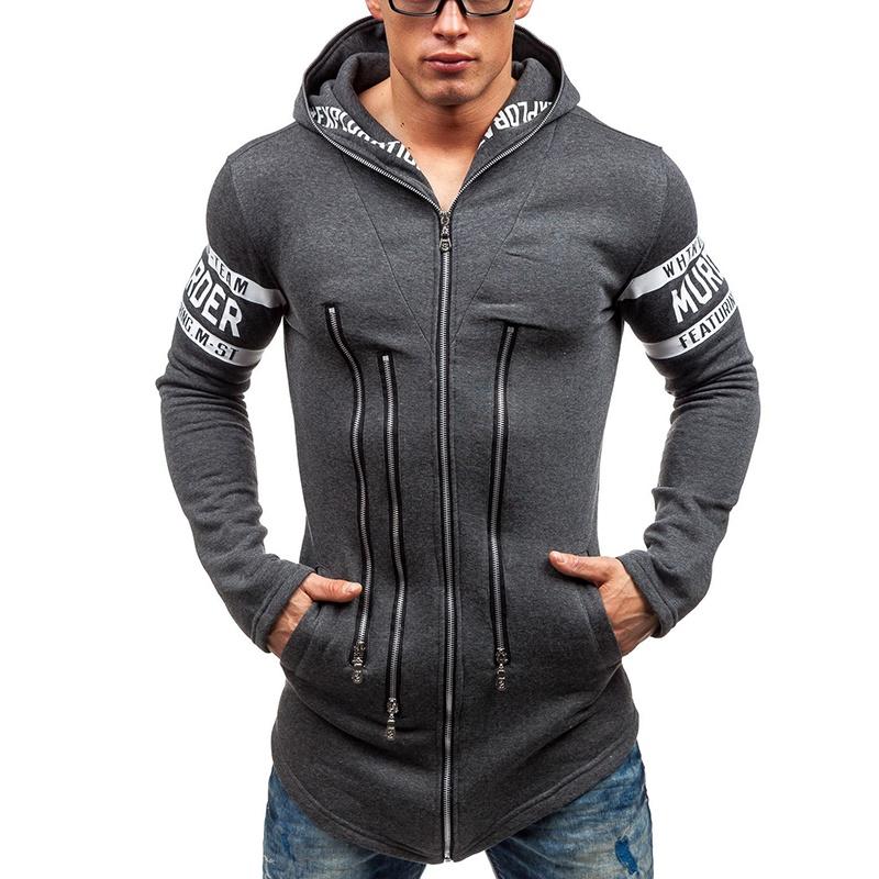 Premium Cotton Blend Men Slim Hoodie With Zipper Pocket And Classic Print Design