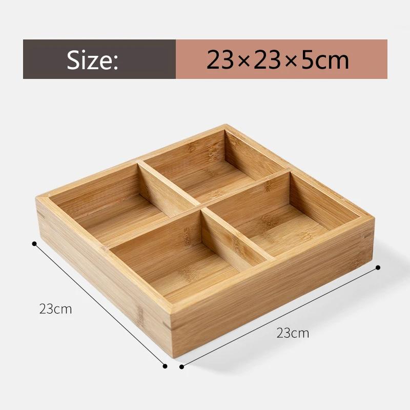 HeMu-Detachable Assembly Bamboo Partition Plate, Circular Square Dried Fruit Plate, Household Snack Storage Tray, Dessert Plate