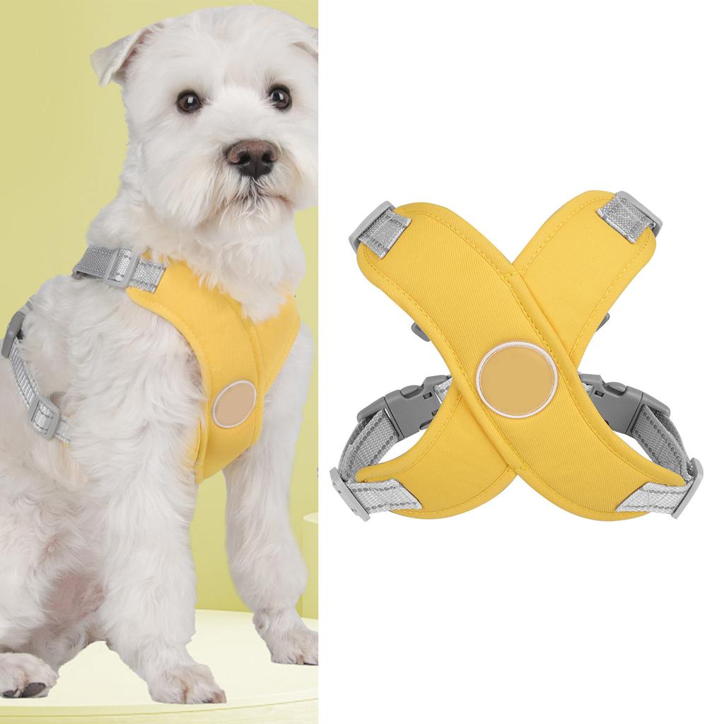 Dog Harness Leash Reflective Soft Padded Adjustable Choking Prevention Pet Vest Leash for Walking Training Yellow S