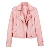 Women Jacket Faux Leather Smooth Surface Turn-down Collar Zip-up Zipper And Rivet Decor