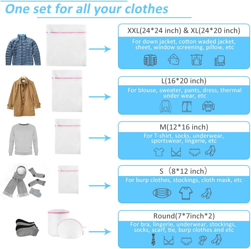 Transparent Zippered Fine Mesh Laundry Bag with Pocket, Reusable Travel Storage Organizer for Shirts, Bras, Socks, Stockings