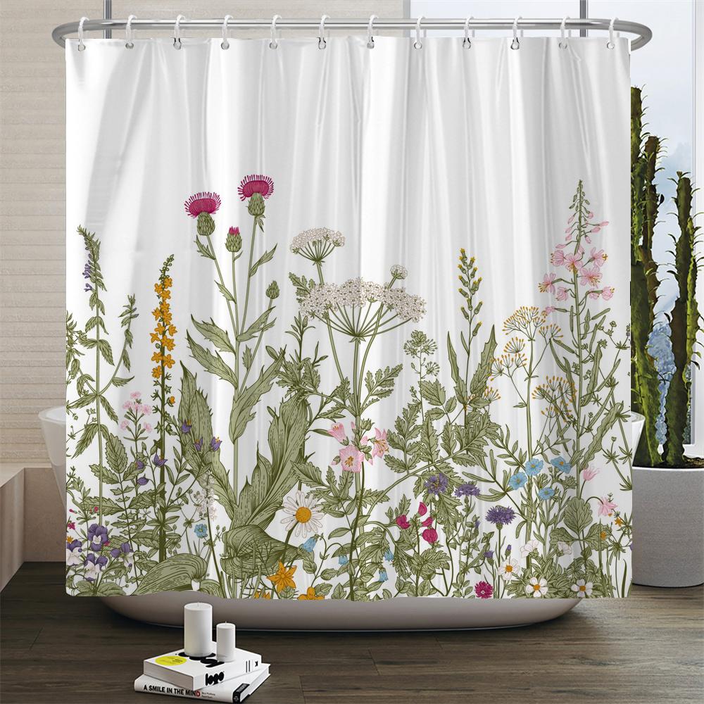 European Blooming Flowers Shower Curtain Rural style Home Decoration 180x200cm Waterproof Fabric Bathroom Curtains With Hooks