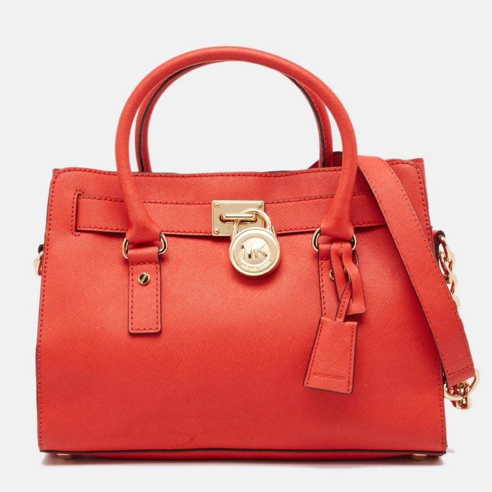 

Michael Kors Micheal Kors Saffiano Leather East west Hamilton Tote red